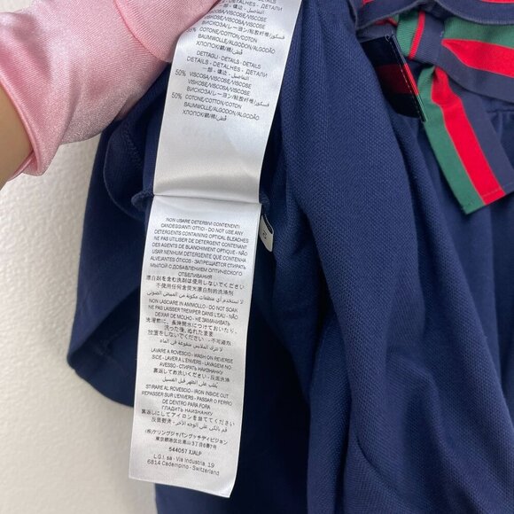 NWT Gucci kids ruffled dress with bow navy blue red green size 10 - Picture 12 of 12